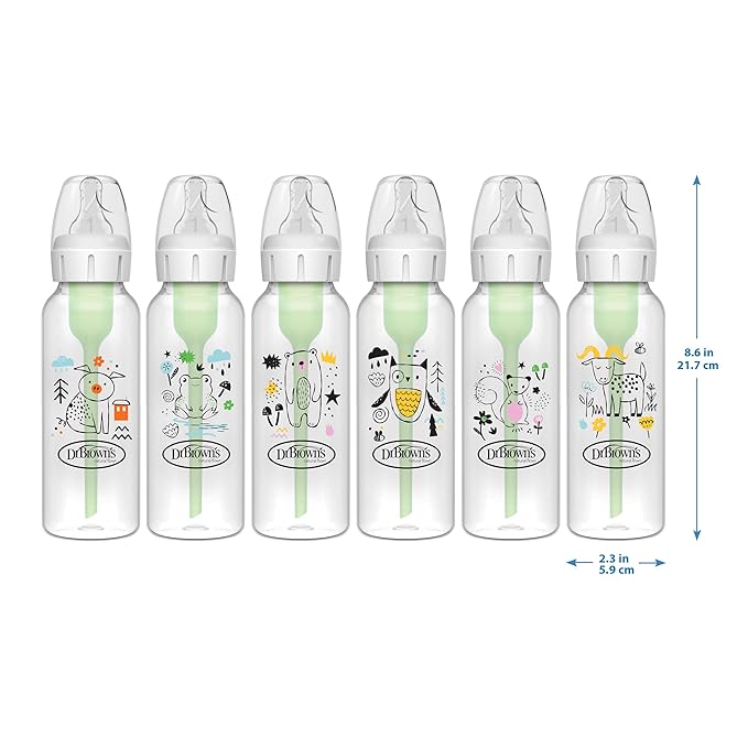 Dr. Brown's Natural Flow Anti-Colic Options+ Narrow Baby Bottle, Pig & Frog, 8 oz/250 mL, with Level 1 Slow Flow Nipple, BPA Free, 0m+, 2-Pack