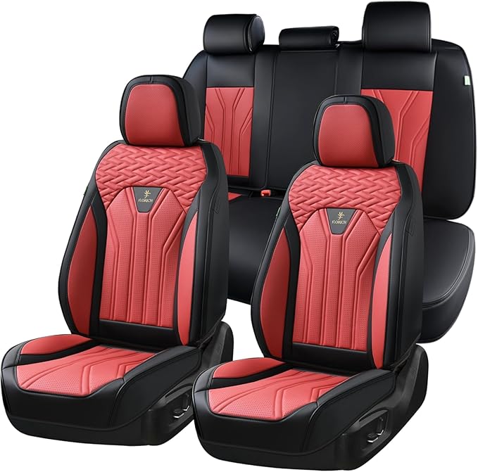 FLORICH Leather Seat Covers Automotive Seat Covers Car Seat Covers Full Set Car Seat Protectors 5 Seats Driver Seat Covers Fit for Most Cars Trucks SUV-Black&Burgundy