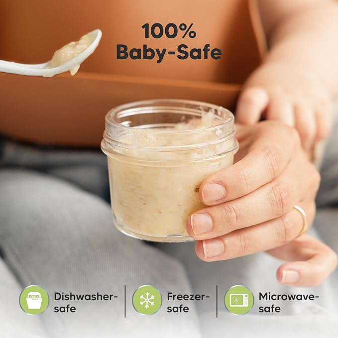 KeaBabies 12pk 4oz Glass Baby Food Containers with Lids - Leak-Proof, Microwavable Small Glass Jars, Baby Purees & Toddler Snack Storage Containers, BPA-Free, Dishwasher & Freezer Safe (Roseate)