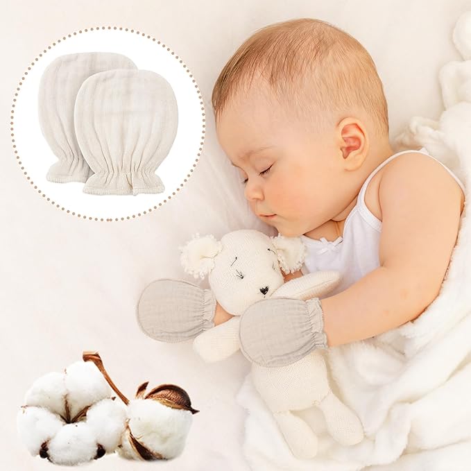 Newborn Baby Muslin Mittens 0-6 Months No Scratch Elastic Wrist Soft Breathable Gloves Bulk Cotton for Infant