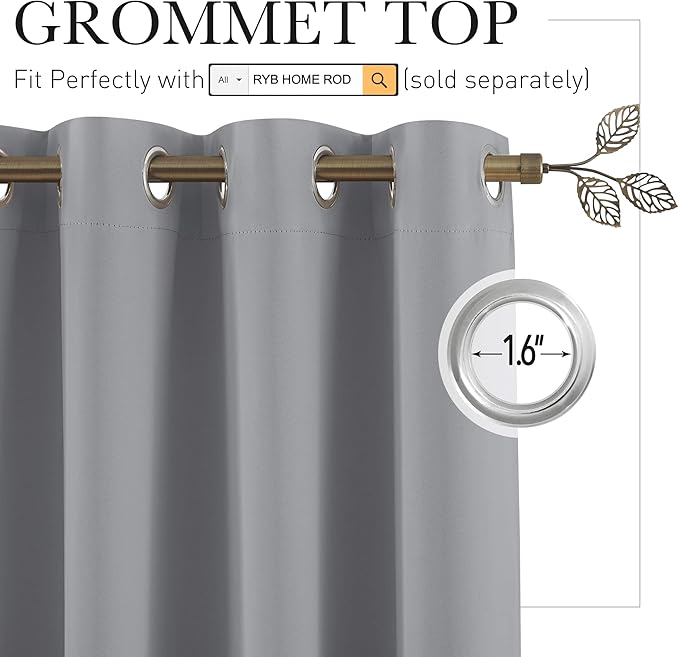 RYB HOME Blackout Room Divider Curtains Screen Partitions Energy Saving Noise Reducing Drapes Privacy Wall for Living Room Patio Doorway Church Stage, W120 x L108 inches, Sliver Grey, 1 Pc