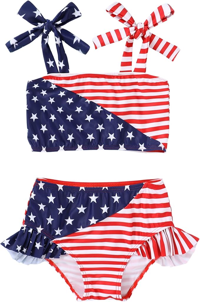 YOUNGER TREE Toddler Girls Two Pieces Swimsuit Color Block Stripe Swimwear Summer Beach Bathing Suit 18M-5T