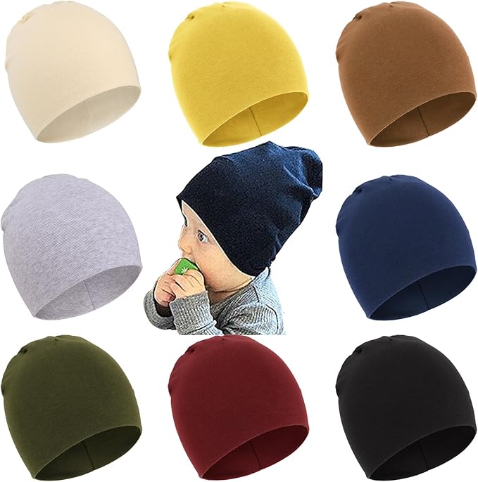 DRESHOW BQUBO 8 Pack Unisex Baby Beanie Hat Infant Toddler Kid Hats Baby Soft Cute Knit Cap Nursery Beanie