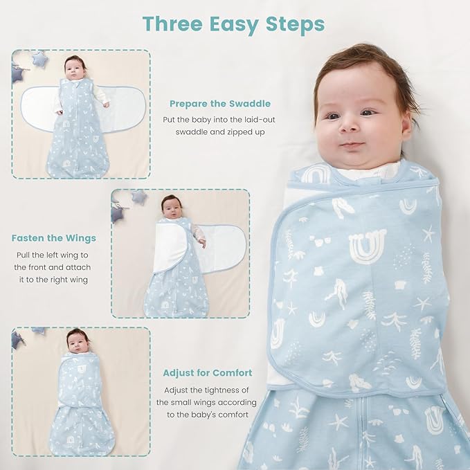 Baby Swaddle Sleep Sack, 1.0 Tog New-Parent-Friendly Swaddle for Newborns & infant 0-6 Months Baby Wearable Blanket Reduce Startle Reflex, Newborn Boys Girls Registry Essentials