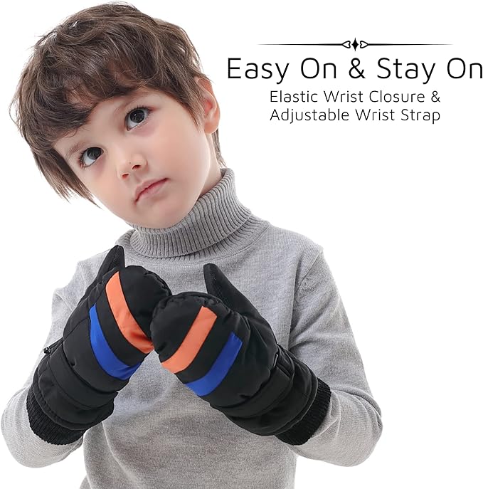 F Flammi Toddler Kids Snow Mittens with String Waterproof Ski Mittens Thinsulate Winter Gloves for Baby Girls Boys
