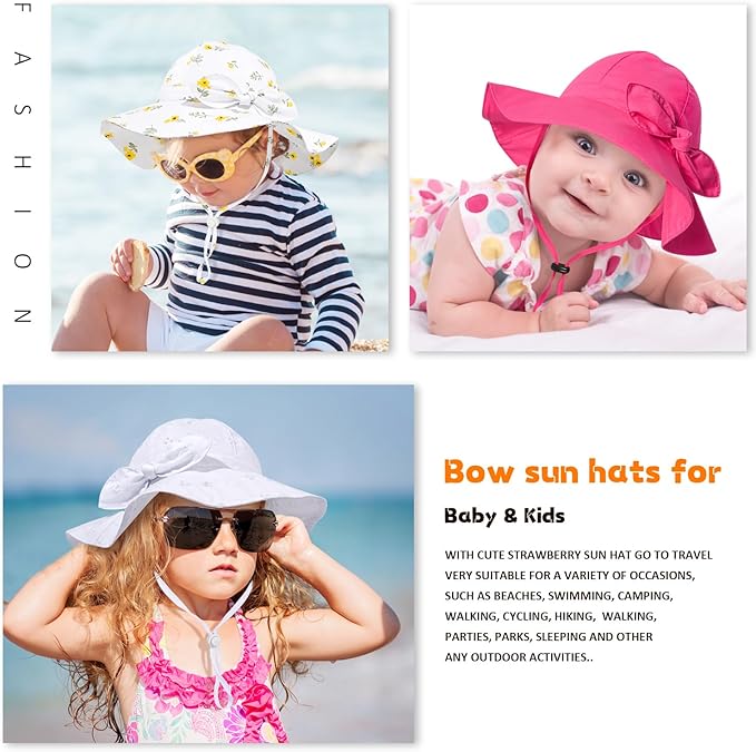 Baby Girl Sun Hat with UPF 50+ Outdoor Adjustable Beach Hat with Wide Brim Bucket Hats