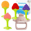 Teething Toys (5 Pack) - Tinabless Infant Teething Relief Toys&Teething Mitten Set, Food Grade Silicone Anti Dropping Wrist Hand Teethers Baby Chew Toys for Sucking Needs, Silicone Baby Teethers(Pink)