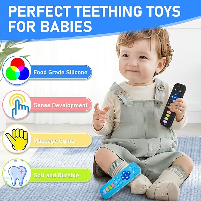 Avkast Teething Toys for Baby 3 6 12 18 Months, TV Remote Control Shaped Baby Teether Toys Chew Toys, Food Grade Silicone Teething Toys for Infants, BPA Free, for Baby Gum Relief