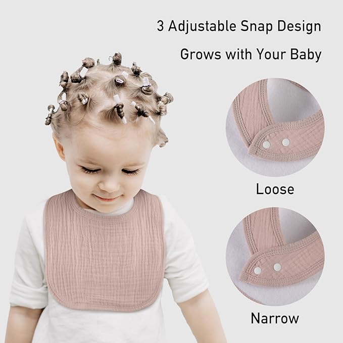 Muslin Baby Drool Bibs for Unisex Boys Girls, 10 Pack Soft Cotton Baby Bib for Teething Drooling, Essentials Shower Gift (10, Light Pink)