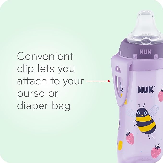 NUK Active Spill Proof Sippy Cup, 10 oz, 2 Pack, 8+ Months, Pink – BPA Free, Spill Proof Sippy Cup