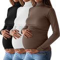 Ficerd 3 Pack Women's Maternity Shirts, Turtleneck Long Sleeve Pregnancy Tops Casual Side Ruched Maternity Tees Mama Clothes