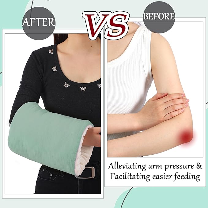 Baby Feeding Arm Pillow Breastfeeding Bottle Nursing Cozy Cradle Pillow for Newborn Soft Double Sided Muslin Cotton Head Support Comfortable Feeding for Mom(Green,Simple)