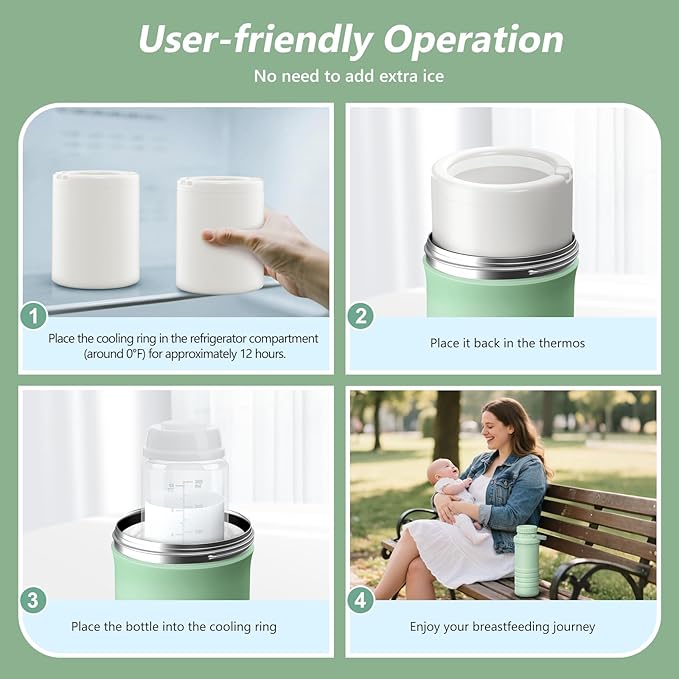 22oz Portable Breastmilk Cooler Bottle, Stainless Steel Breast Milk Chiller, 360° Total Cooling for 24 Hours, Stainless Steel Cooler with 2pcs Baby Bottles for Breastmilk Storage