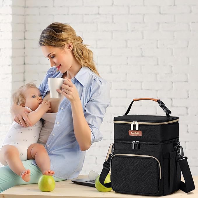 Insulated Breastmilk Cooler Bag with Ice Pack - Holds 6x9oz Bottles, Leakproof Double Layer, Bottle Cooler Bag with Adjustable Strap for Nursing Moms, Daycare & Travel
