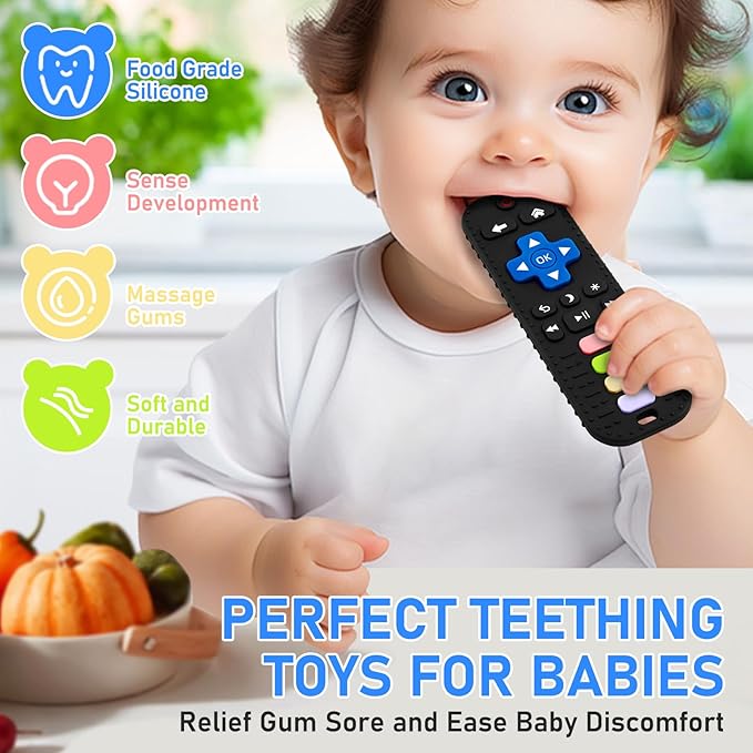 Avkast Teething Toys for Baby 3 6 12 18 Months, TV Remote Control Shaped Baby Teether Toys Chew Toys, Food Grade Silicone Teething Toys for Infants, BPA Free, for Baby Gum Relief