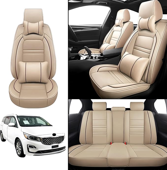 Car Seat Covers for kia Sedona 2003-2021 | 5-Seats Seat Covers, Waterproof Seat Protectors, Automotive Seat Covers (Full Set with Pillow,Beige)
