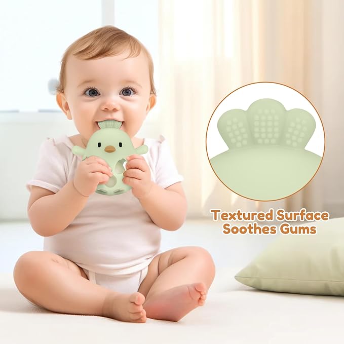 MCGMITT Baby Teething Toys for 3-6 Months, Easy Grasp Silicone Infant Rattle Teether Toy for 0-12 Months, BPA-Free Food Grade Baby Montessori Sensory Toys, Soft Infant Chew Toys for Teething Relief
