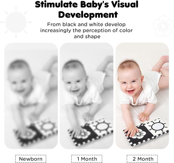 URMYWO Black and White Tummy Time High Contrast Newborn Toys 0-3 Months, Soft Baby Book, Visual Stimulation Montessori Sensory Infant Toys 0-6-12 Months, Shower Gift for Boys Girls