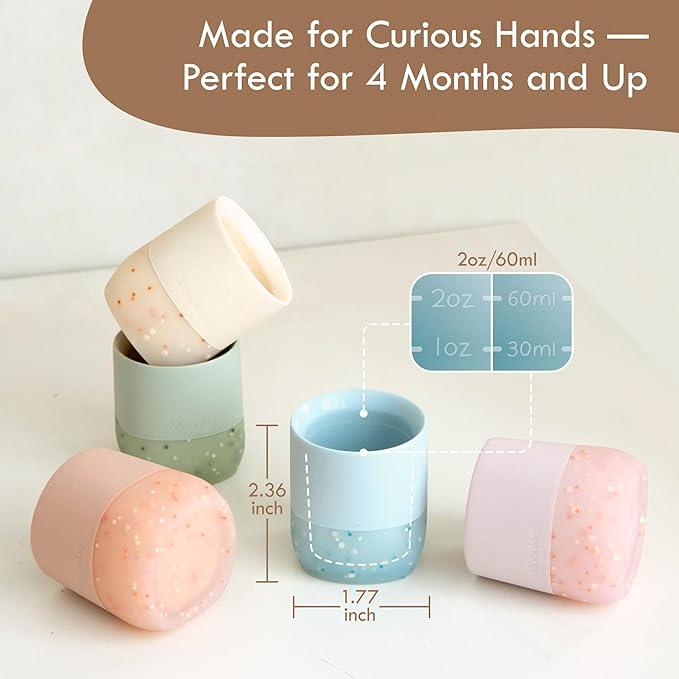 Moonkie Silicone Baby Cup 4 Months+ | Tiny Open Training Cup for Infants with Confetti Sprinkles | Baby-Led Weaning Essential | 2 oz (Ether, 1 Pack)