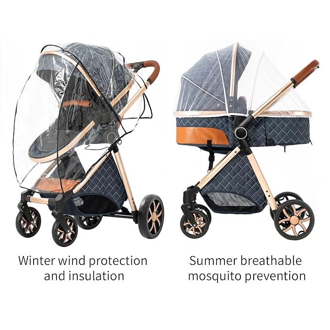 2 in 1 Baby Stroller with Bassinet Mode, Reversible Infant Pram, One-Click Folding, Newborn Travel Stroller, Convertible Toddler Standard Pram Carriage (X2US-Blue)