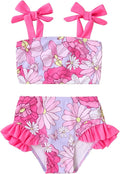 YOUNGER TREE Toddler Girls Two Pieces Swimsuit Color Block Stripe Swimwear Summer Beach Bathing Suit 18M-5T