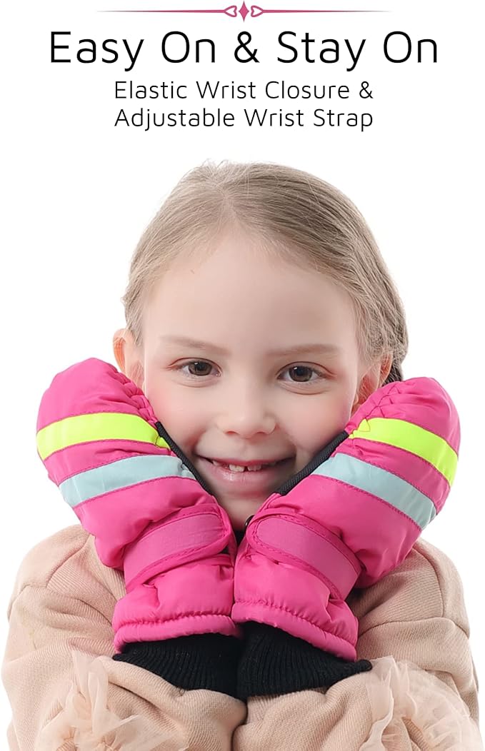 F Flammi Toddler Kids Snow Mittens with String Waterproof Ski Mittens Thinsulate Winter Gloves for Baby Girls Boys