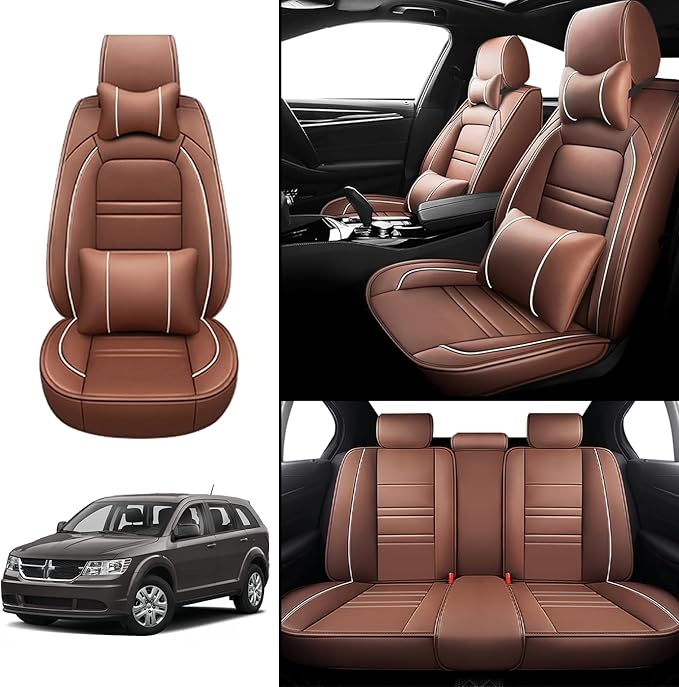 Car Seat Covers for Dodge Journey 2009-2020 | 5-Seats Seat Covers, Waterproof Seat Protectors, Automotive Seat Covers (Full Set with Pillow,Coffee)