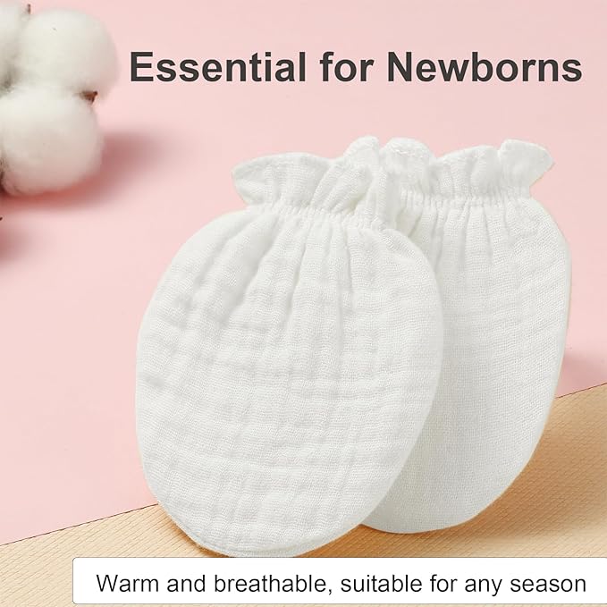 MOMSMENU Newborn Mittens No Scratch 100% Cotton Mitts Boy Girl baby mittens 0-6 months 6 Pack