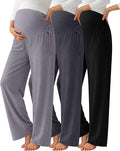 Neer 3 Pack Women's Maternity Pants Over The Belly Loose Pregnancy Pants Stretchy Lounge Wide Leg Trousers with Pockets