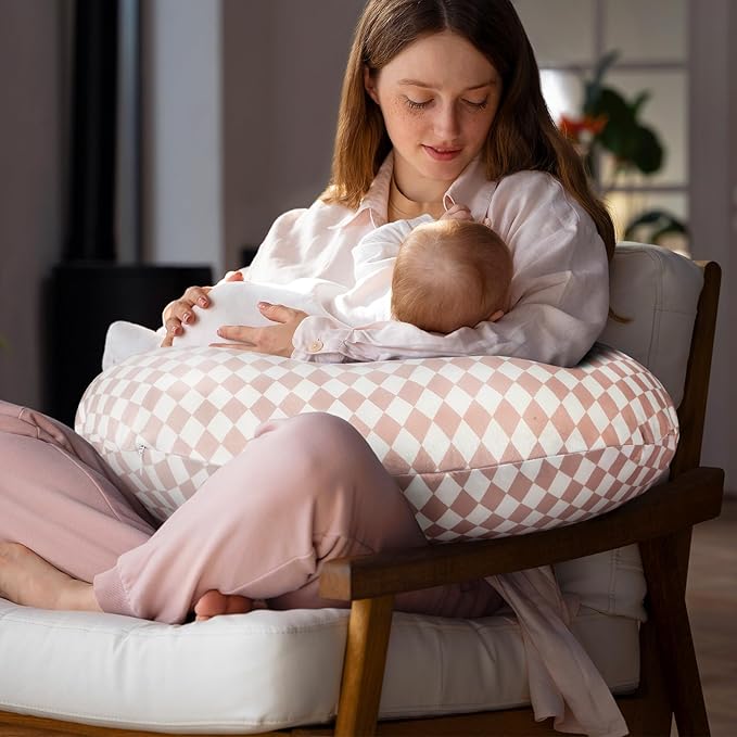 FEBSNOW 2 Pack Baby Nursing Pillow Cover, Stretchy Soft Cotton Nursing Cover for Breastfeeding Pillow Removable Comfortable Baby Feeding Slipcovers for Boy Girl, Checkerboard