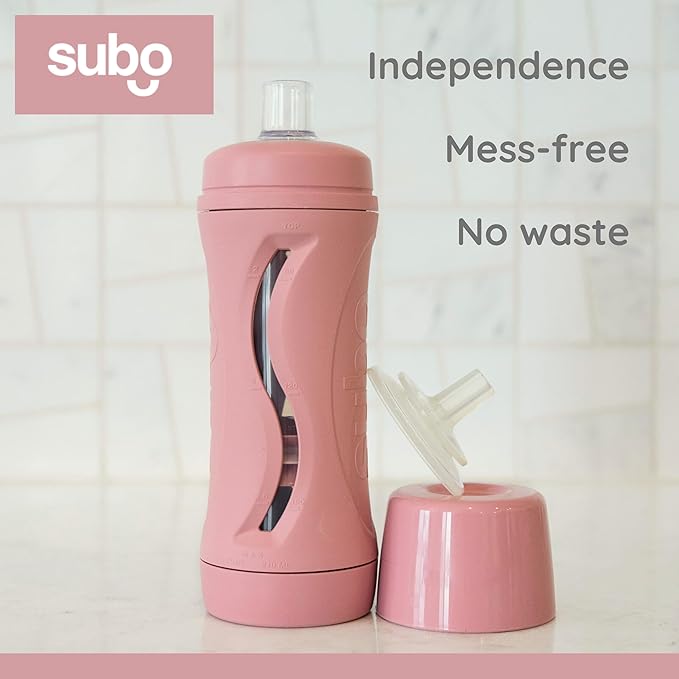Subo Baby Food Bottle | No Mess Baby Toddler Self Feeder | Squeeze Free Design for Purees, Smoothies, Yogurt, Oatmeal, or Thickened Liquids | Reusable Silicone Washable Cup (Rose)