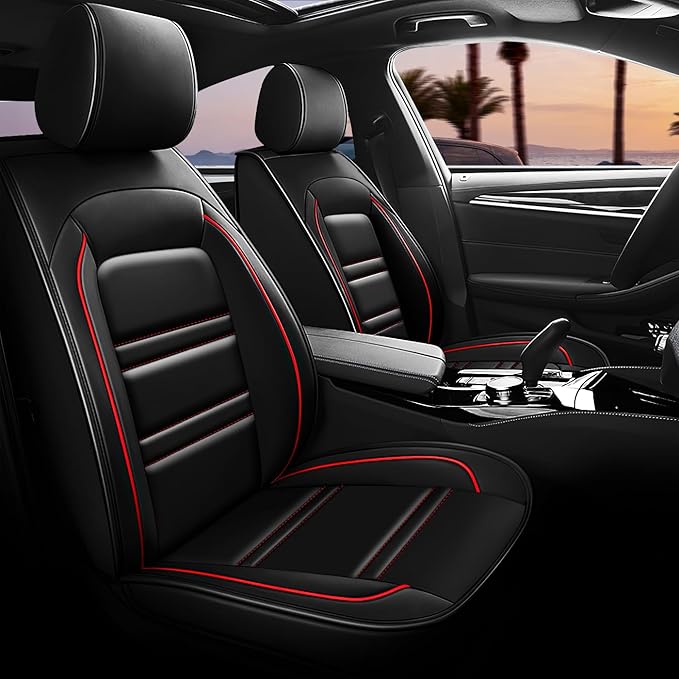 Seat Covers for Nissan Car Pathfinder 2000-2025 | 5-Seats Leather Seat Covers, Easy to Install Automotive Seat Covers Full Set (Full Set, Black&Red Line)