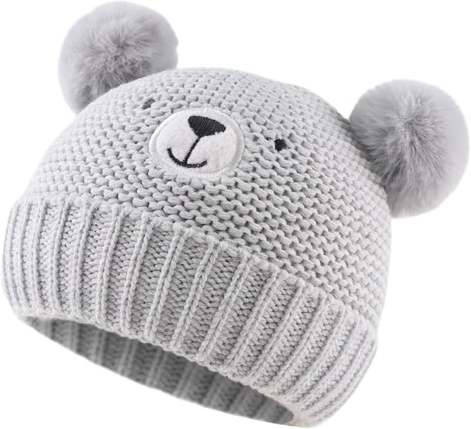 JANGANNSA Cute Bear Baby Beanie Pompom Baby Boys Hat Infant Toddler Winter Knitted Beanies for Girls