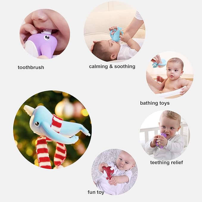 Best Baby Toy for 4Months Baby, Baby Teething Toys for 3-6 6-12 Months, Teething Relief Toys, Food Grade Silicone Montessori Baby Teether Toy for 3-6months, Sensory Toys for Teething Babies, Blue