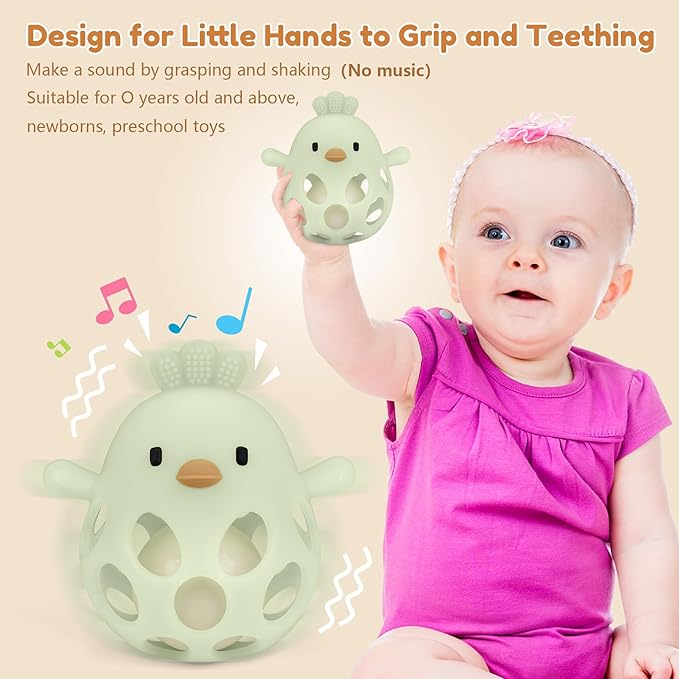 MCGMITT Baby Teething Toys for 3-6 Months, Easy Grasp Silicone Infant Rattle Teether Toy for 0-12 Months, BPA-Free Food Grade Baby Montessori Sensory Toys, Soft Infant Chew Toys for Teething Relief