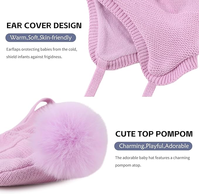 JANGANNSA Basic Winter Baby Boys Beanie Pompom Knitted Girls Hat Kids Earflap Beanies Warm Infant Toddler Hats