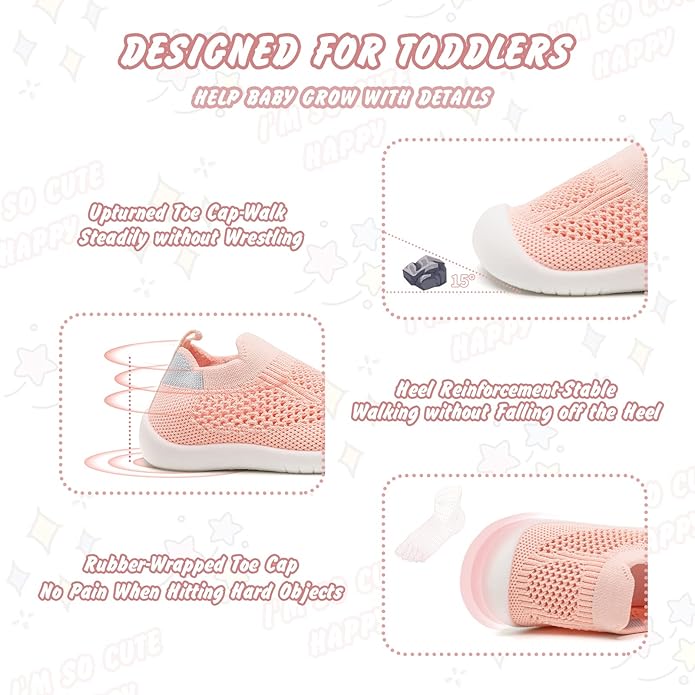 Baby Walking Shoes Toddler Girl Boy Soft Sole Breathable Cotton Canvas Shoes Infant Lightweight Non-Slip Safer Slip-on First Walkers Shoes Casual Tennis Wide Sneakers Rubber Soles Running Outdoor