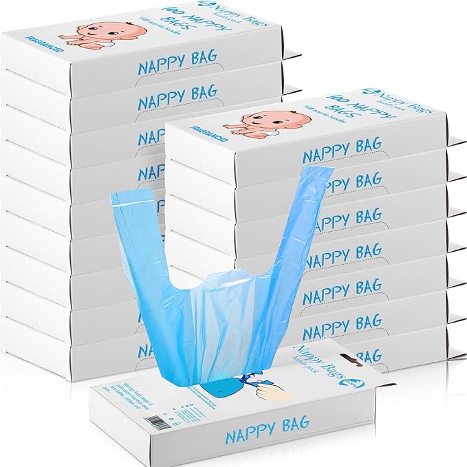 Honoson 1200 Count Baby Disposable Diaper Bags Scented Diaper Sacks with Tie Handle Disposal Baby Poop Trash Bags Waste Sacks Refill(Blue)