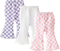 SOBOWO Checkered Baby Girl Flare Pants 3 Pack Toddler Bell Bottoms Plaid Ruffle Leggings Pants Fall Winter Outfits Size 6M-4T
