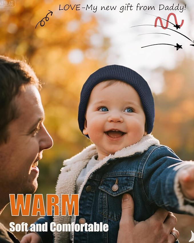 ROYBENS 100% Cotton Baby Beanie Cute Toddler Winter Hat Boys Girls Kids Soft Warm Knit Cuffed Caps Beanies for 0-8 Years