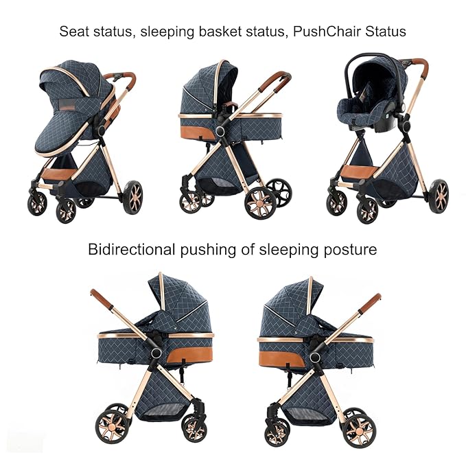 2 in 1 Baby Stroller with Bassinet Mode, Reversible Infant Pram, One-Click Folding, Newborn Travel Stroller, Convertible Toddler Standard Pram Carriage (X2US-Pink)