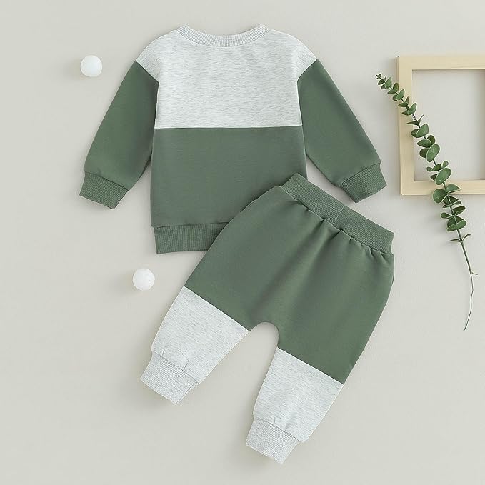 Toddler Baby Boy Fall Clothes Waffle Contrast Color Sweatshirt Pants Sets Infant Winter Outfits 6 12 18 24 Months