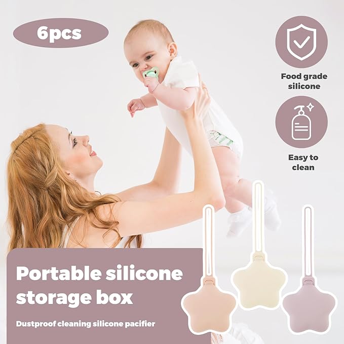 6 Pack Silicone Pacifier Holder Case, Safe and Soft Material, Pacifier Pouch Portable Pacifier Case with Stretchy Lanyard, Protective Pacifier Storage Case for Diaper Bag Stroller Travel
