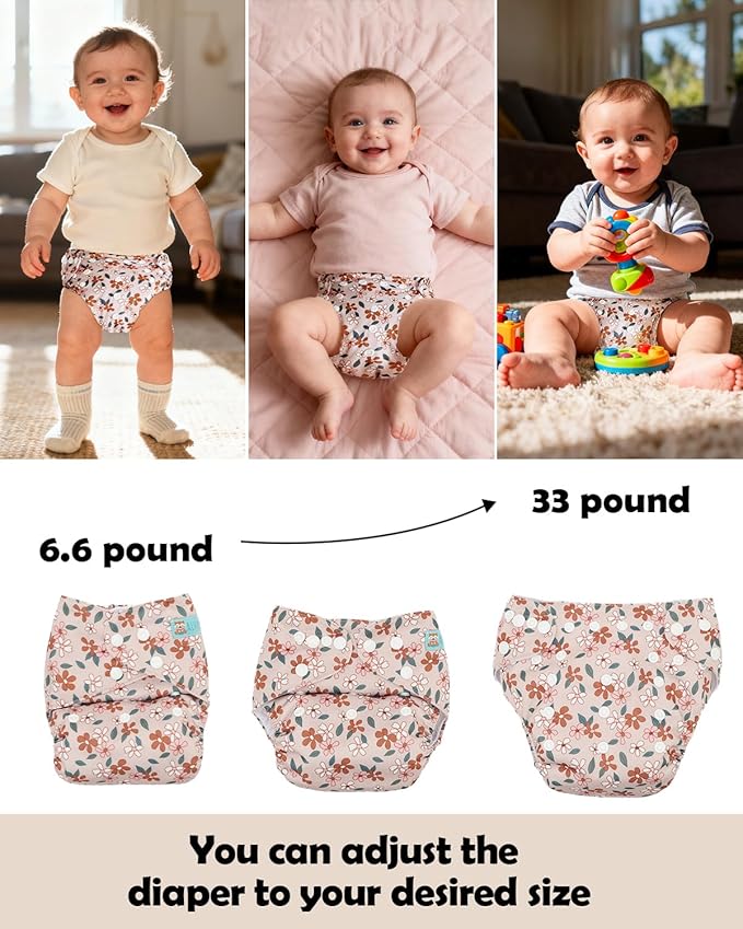 ALVABABY Baby Cloth Diapers 6 Pack with 12 Inserts Cloth Diaper Covers Adjustable Washable Reusable for Baby Girls and Boys 6DM130A