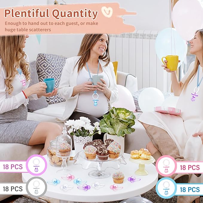 72 Pcs Baby Shower Pacifiers, 2.75’’ Plastic Pacifiers for Baby Shower Game, Baby Shower Decoration DIY, Gender Reveal Party Table Scatter/Baby Shower Party Favors, 4 Color
