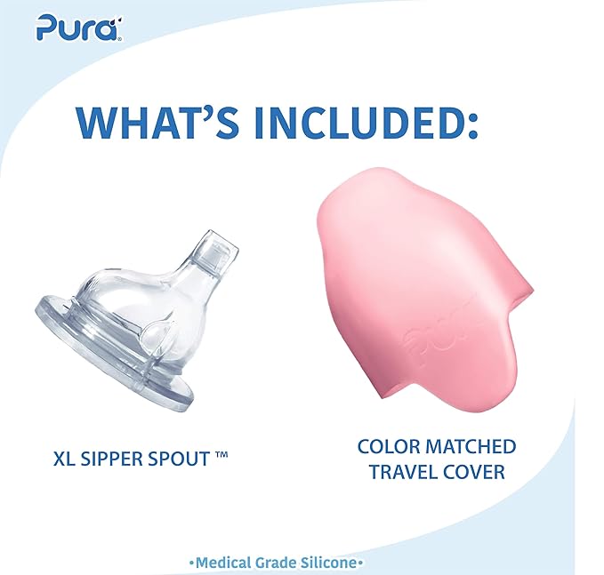 Pura Kiki 11oz/325ml Stainless Steel Sippy Cup Bottle w/Sleeve, Plastic-Free, MadeSafe Certified, Medical-Grade XL Silicone Sipper Spout Fast Flow for Kids, Toddlers, Babies & Infant - Rose Sleeve