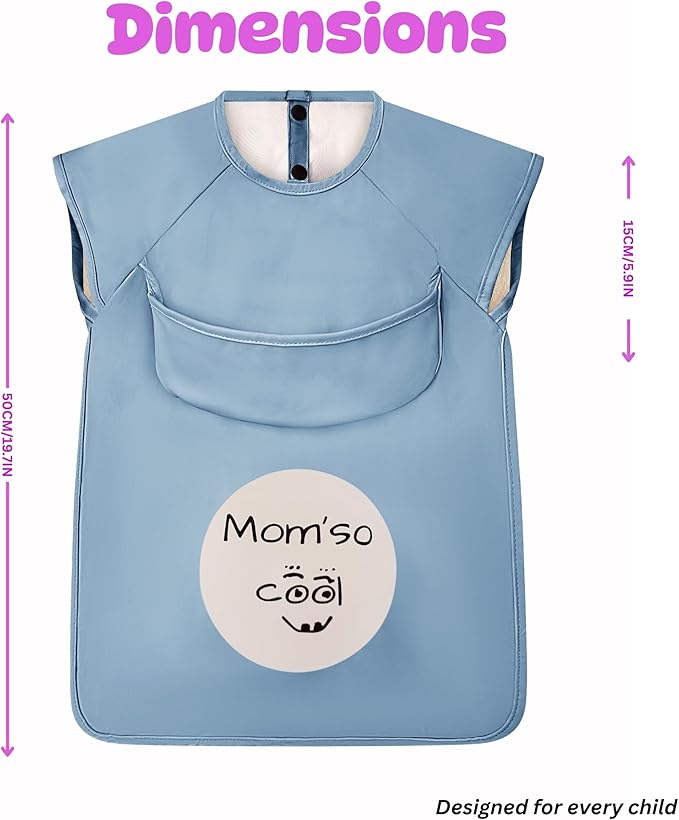 Mom'so cool bib set, Cool baby blue color for both boys & girls, Aged 6-months old and above, Waterproof, Lightweight & Multi-purpose (All-in-one)