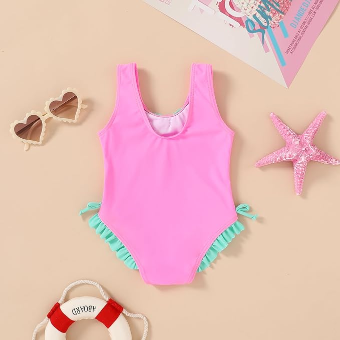 YOUNGER TREE Toddler Swimsuit Girl Cute Stripe One-Piece Ruffle Swimwear Baby Girl Bathing Suits with Bow