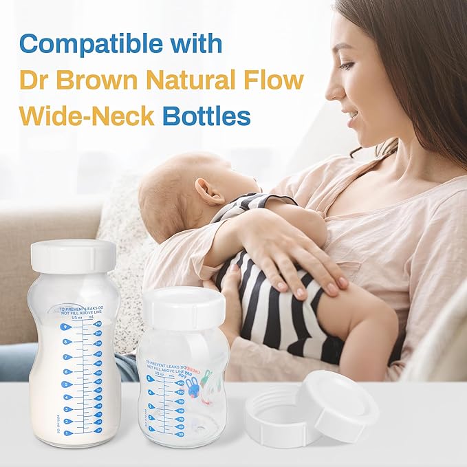 Travel Bottle Caps for Dr Brown Wide Neck Bottle, Bottle Lids Replacement with Sealing Gasket (Compatible with 5oz and 9oz, 4, Count)