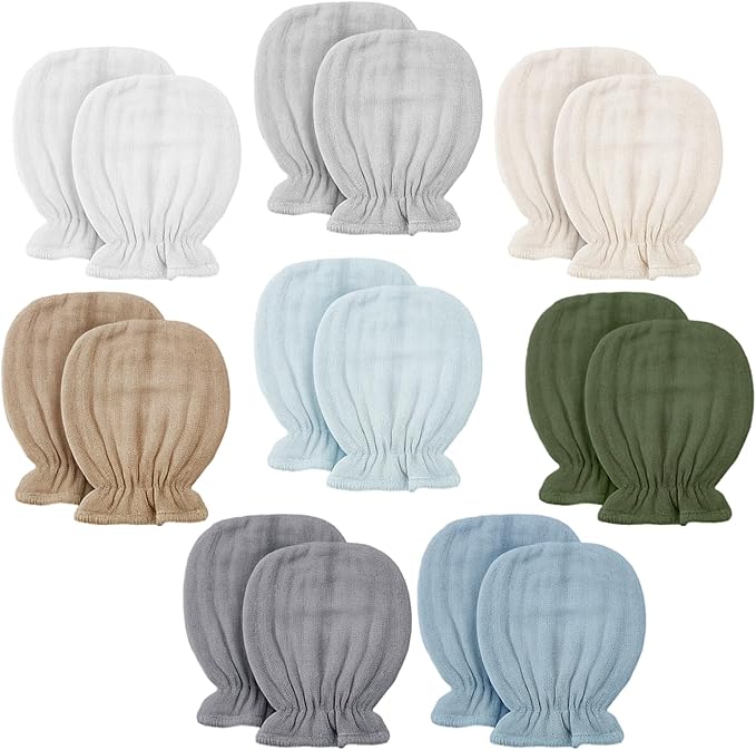 Newborn Baby Muslin Mittens 0-6 Months No Scratch Elastic Wrist Soft Breathable Gloves Bulk Cotton for Infant